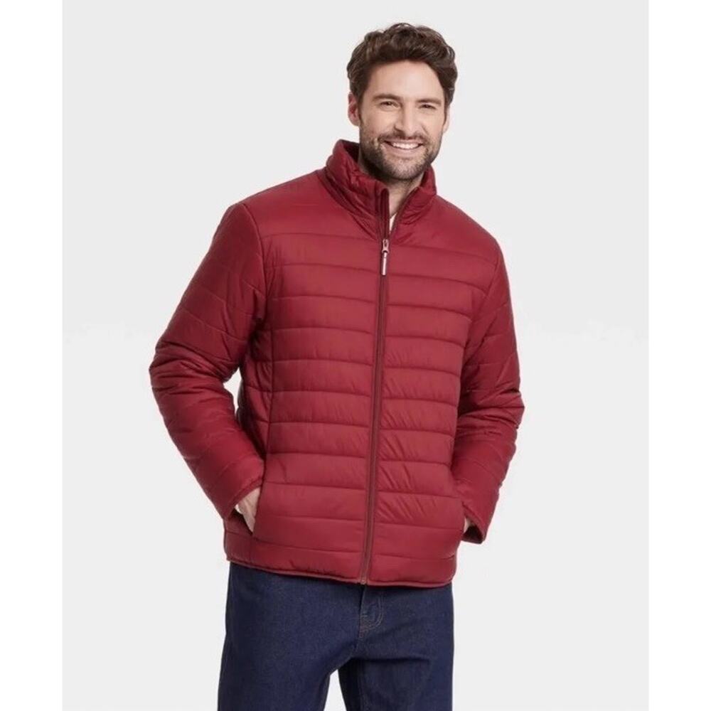 Goodfellow Maroon Lightweight Puffer Jacket Full Zip Front Collar Men's Size Med